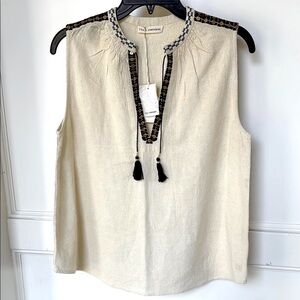 Ulla Johnson Textured Silk Embroidered V-Neck Sleeveless
Tank Cream Color Size 4